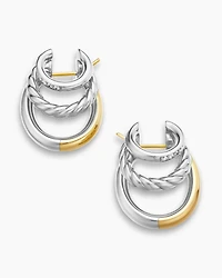DY Mercer® Three Row Hoop Earrings in Sterling Silver with 18K Yellow Gold and Diamonds, 21mm