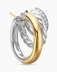 DY Mercer® Three Row Hoop Earrings in Sterling Silver with 18K Yellow Gold and Diamonds, 21mm