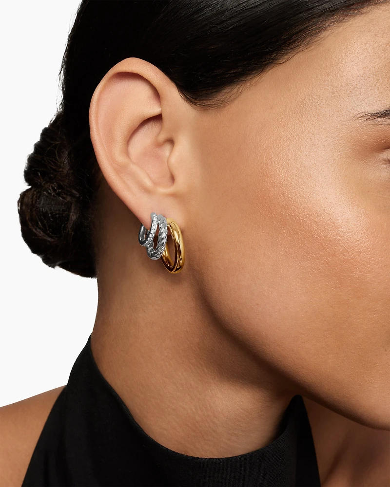DY Mercer® Three Row Hoop Earrings in Sterling Silver with 18K Yellow Gold and Diamonds, 21mm