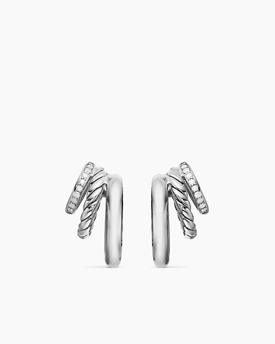DY Mercer® Three Row Hoop Earrings in Sterling Silver with Diamonds, 21mm