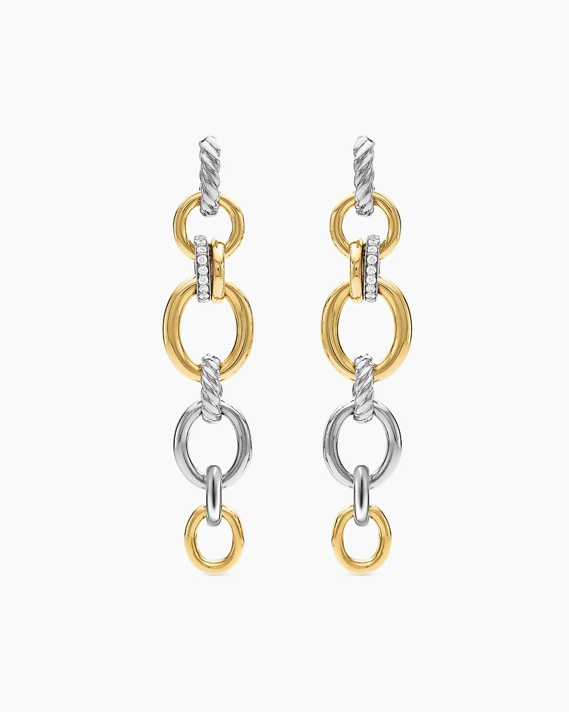 DY Mercer® Linked Drop Earrings in Sterling Silver with 18K Yellow Gold and Diamonds, 68mm