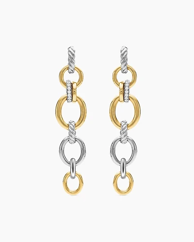 DY Mercer® Linked Drop Earrings in Sterling Silver with 18K Yellow Gold and Diamonds, 68mm
