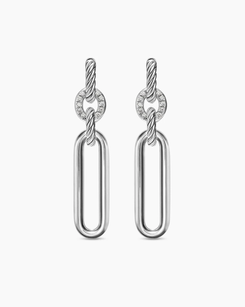 Lexington Double Link Drop Earrings in Sterling Silver with Diamonds, 54mm