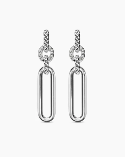 Lexington Double Link Drop Earrings in Sterling Silver with Diamonds, 54mm