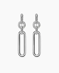 Lexington Double Link Drop Earrings in Sterling Silver with Diamonds, 54mm