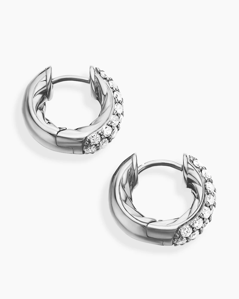 DY Mercer® Micro Hoop Earrings in Sterling Silver with Diamonds, 13.5mm