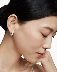 DY Mercer® Micro Hoop Earrings in Sterling Silver with Diamonds, 13.5mm