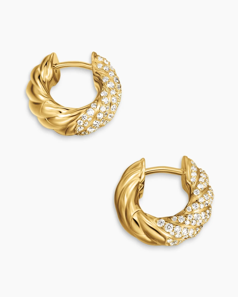 Sculpted Cable Hoop Earrings in 18K Yellow Gold with Diamonds
