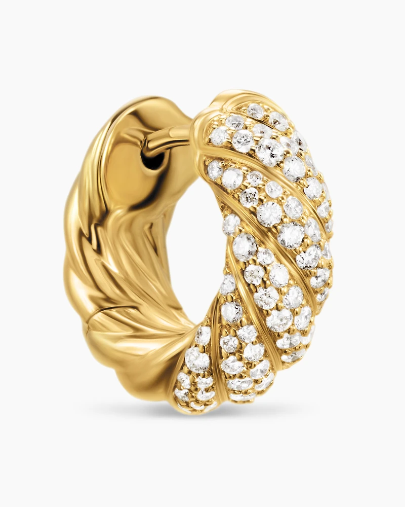 Sculpted Cable Hoop Earrings in 18K Yellow Gold with Diamonds