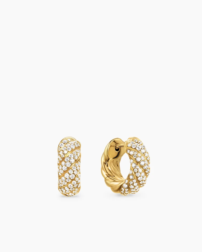 Sculpted Cable Hoop Earrings in 18K Yellow Gold with Diamonds