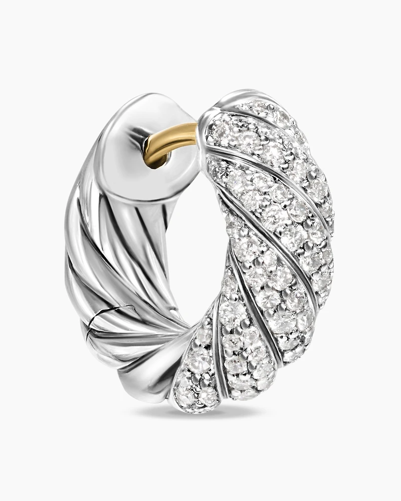 Sculpted Cable Hoop Earrings in Sterling Silver with Diamonds, 14.4mm