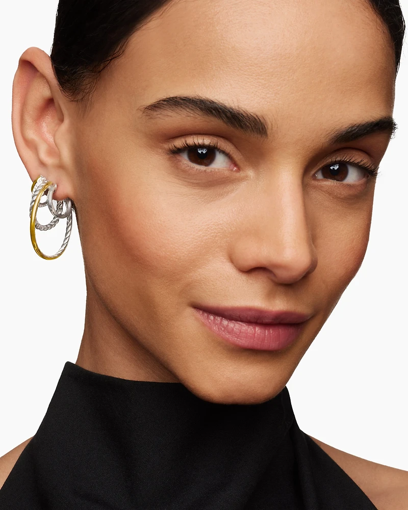 DY Mercer® Multi Hoop Earrings in Sterling Silver with 18K Yellow Gold and Diamonds, 37.5mm