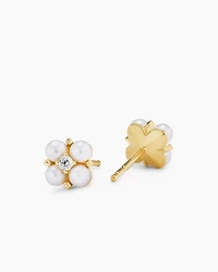 Petite Modern Renaissance Pearl Stud Earrings in 18K Yellow Gold with Diamonds, 7.8mm