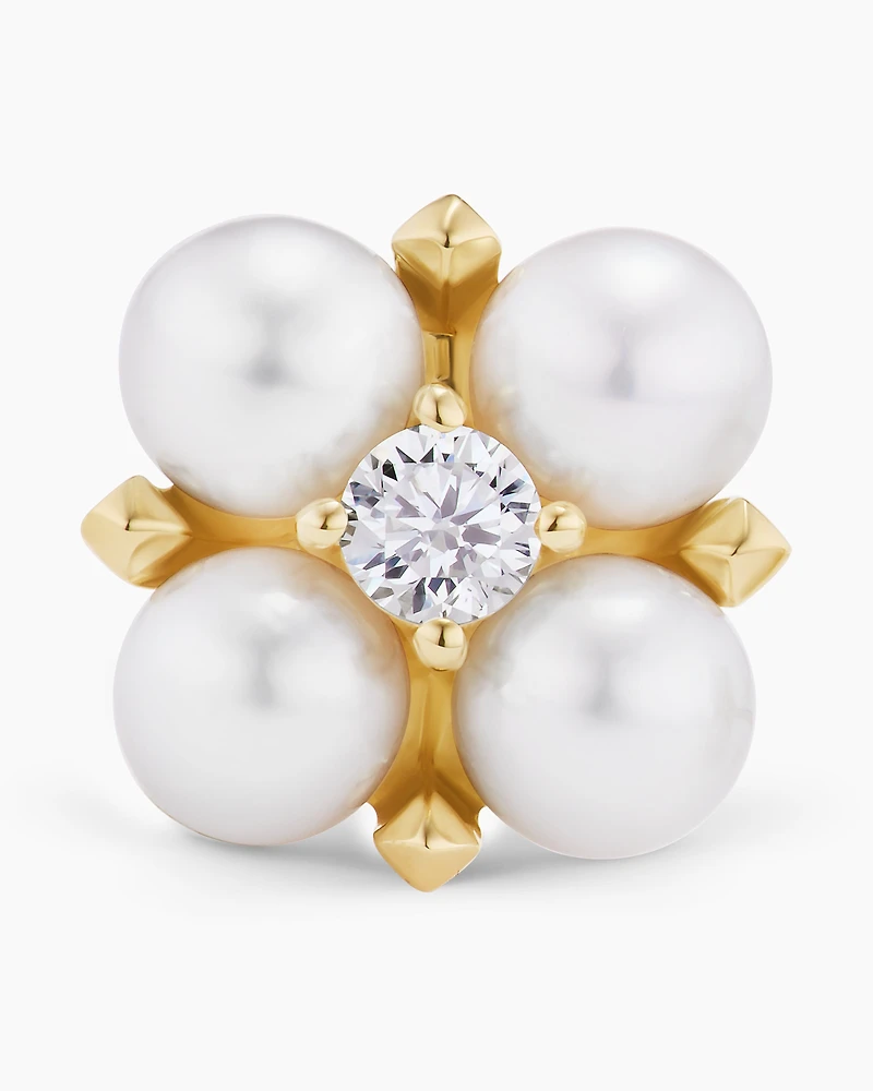 Petite Modern Renaissance Pearl Stud Earrings in 18K Yellow Gold with Diamonds, 7.8mm