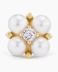 Petite Modern Renaissance Pearl Stud Earrings in 18K Yellow Gold with Diamonds, 7.8mm