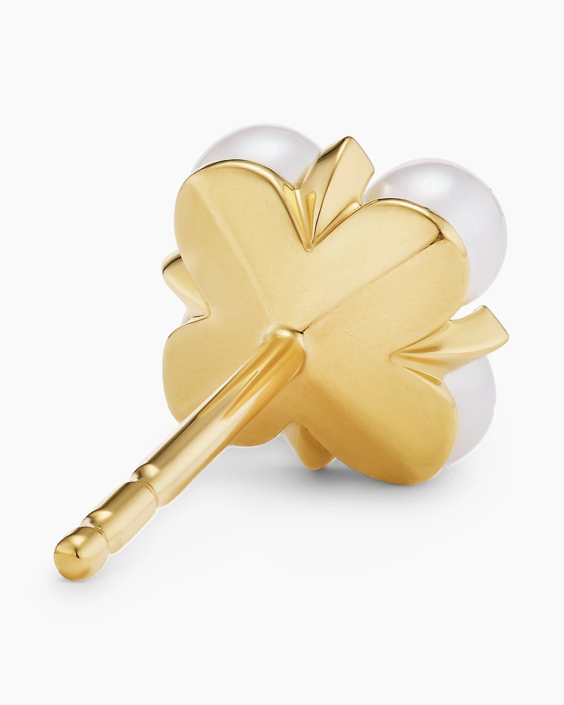 Petite Modern Renaissance Pearl Stud Earrings in 18K Yellow Gold with Diamonds, 7.8mm