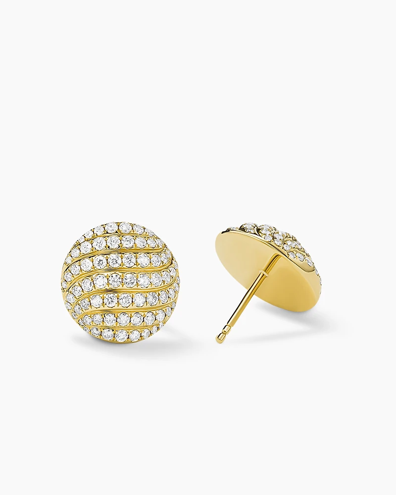 Sculpted Cable Stud Earrings in 18K Yellow Gold with Diamonds, 14mm