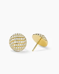 Sculpted Cable Stud Earrings in 18K Yellow Gold with Diamonds, 14mm