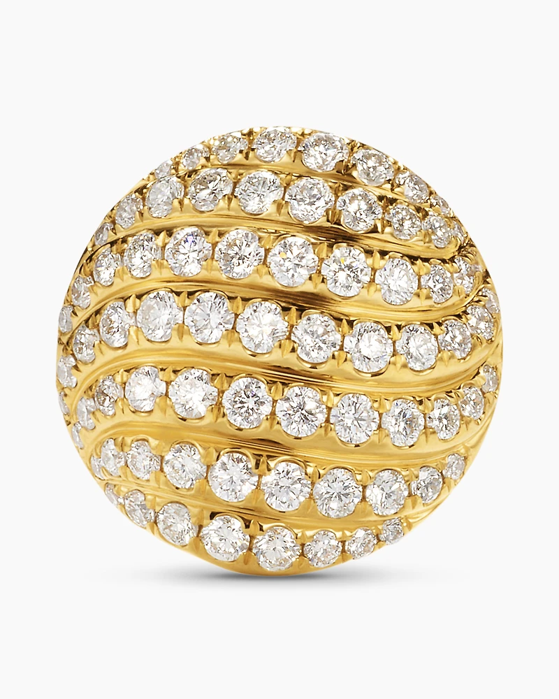 Sculpted Cable Stud Earrings in 18K Yellow Gold with Diamonds, 14mm