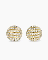 Sculpted Cable Stud Earrings in 18K Yellow Gold with Diamonds, 14mm