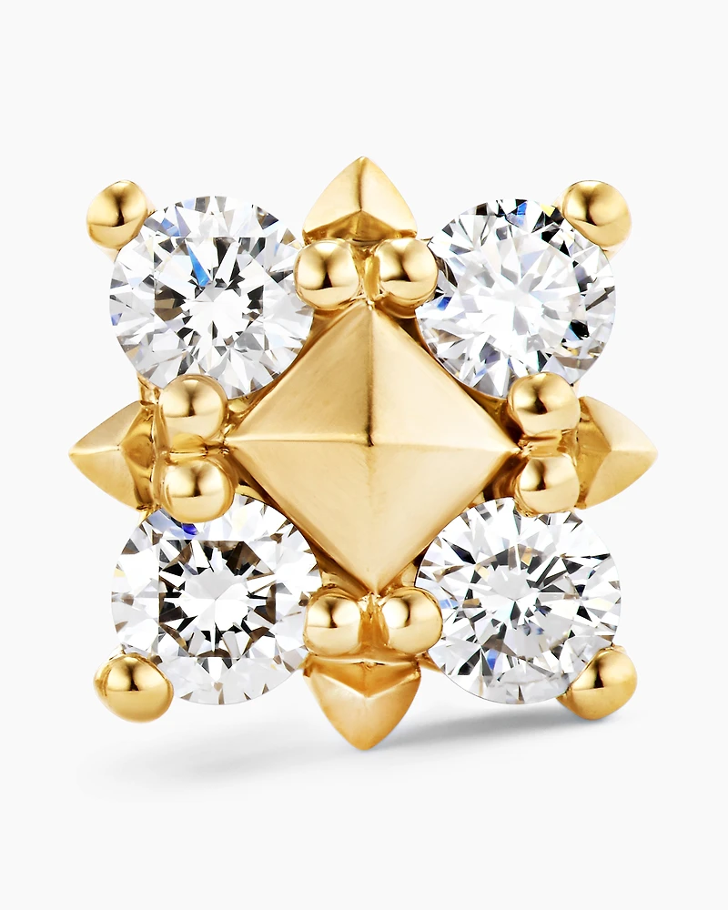 Petite Modern Renaissance Pyramid Stud Earrings in 18K Yellow Gold with Diamonds, 8mm