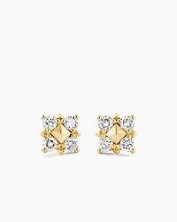 Petite Modern Renaissance Pyramid Stud Earrings in 18K Yellow Gold with Diamonds, 8mm
