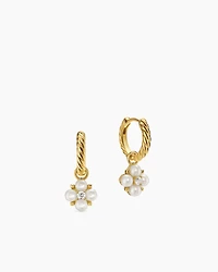 Petite Modern Renaissance Pearl Drop Earrings in 18K Yellow Gold with Diamonds, 18mm