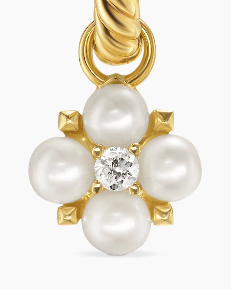 Petite Modern Renaissance Pearl Drop Earrings in 18K Yellow Gold with Diamonds, 18mm