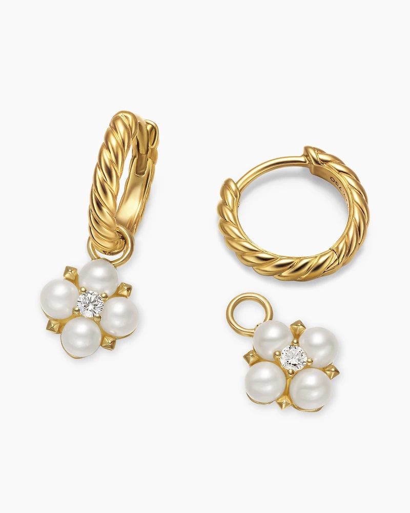 Petite Modern Renaissance Pearl Drop Earrings in 18K Yellow Gold with Diamonds, 18mm