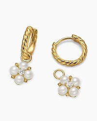Petite Modern Renaissance Pearl Drop Earrings in 18K Yellow Gold with Diamonds, 18mm