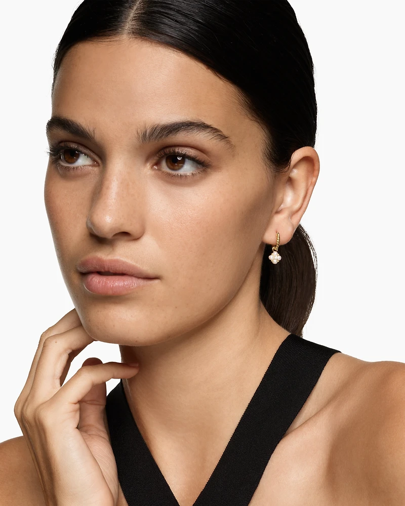 Petite Modern Renaissance Pearl Drop Earrings in 18K Yellow Gold with Diamonds, 18mm