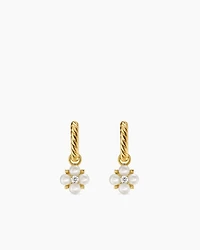 Petite Modern Renaissance Pearl Drop Earrings in 18K Yellow Gold with Diamonds, 18mm