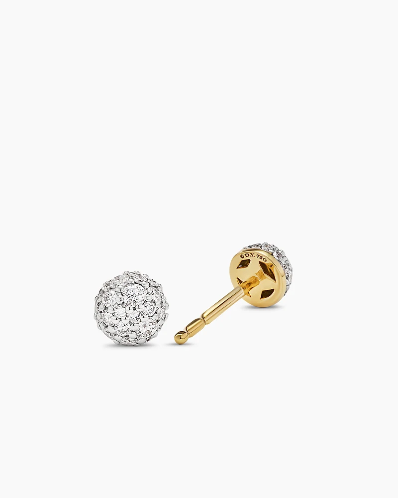 Petite Pavé Stud Earrings in 18K Yellow Gold with Diamonds, 4.5mm