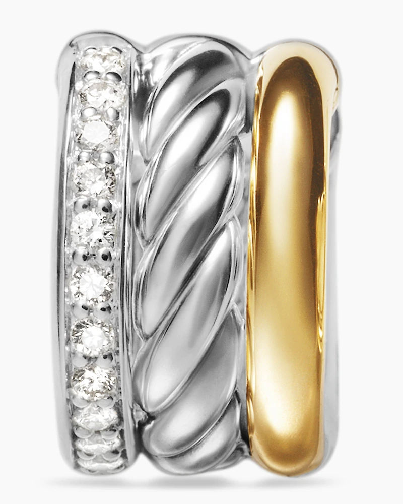 DY Mercer® Huggie Hoop Earrings in  Sterling Silver with 18K Yellow Gold and Diamonds, 14mm