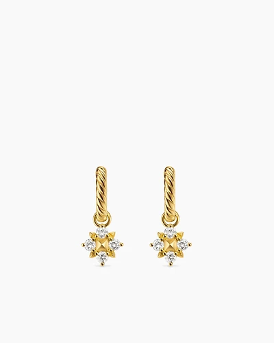 Petite Modern Renaissance Pyramid Drop Earrings in 18K Yellow Gold with Diamonds, 18.8mm