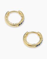 Petite Pavé Huggie Hoop Earrings in 18K Yellow Gold with Blue Sapphires, 12mm