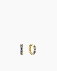 Petite Pavé Huggie Hoop Earrings in 18K Yellow Gold with Blue Sapphires, 12mm