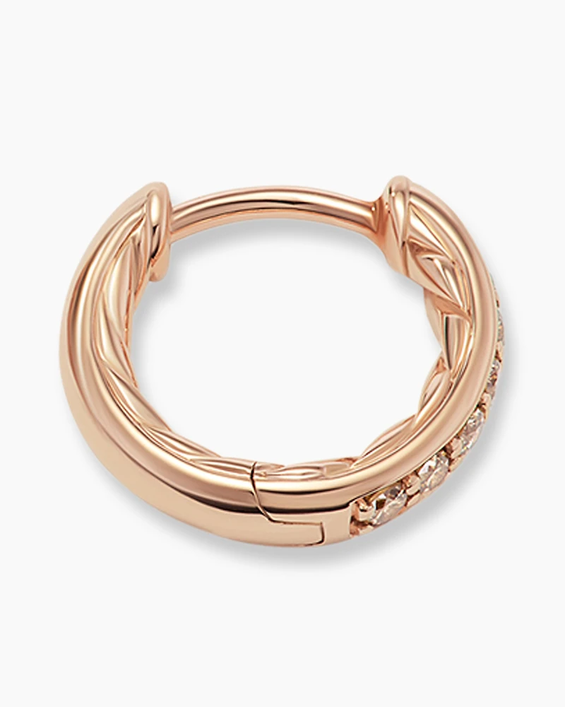 Petite Pavé Huggie Hoop Earrings in 18K Rose Gold with Cognac Diamonds, 12mm