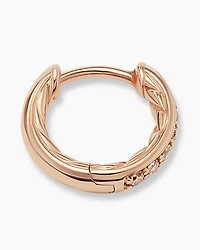 Petite Pavé Huggie Hoop Earrings in 18K Rose Gold with Cognac Diamonds, 12mm