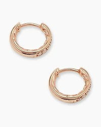 Petite Pavé Huggie Hoop Earrings in 18K Rose Gold with Cognac Diamonds, 12mm