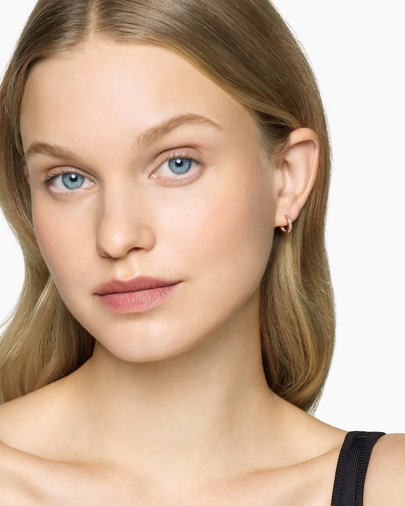 Petite Pavé Huggie Hoop Earrings in 18K Rose Gold with Cognac Diamonds, 12mm