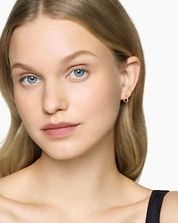 Petite Pavé Huggie Hoop Earrings in 18K Rose Gold with Cognac Diamonds, 12mm