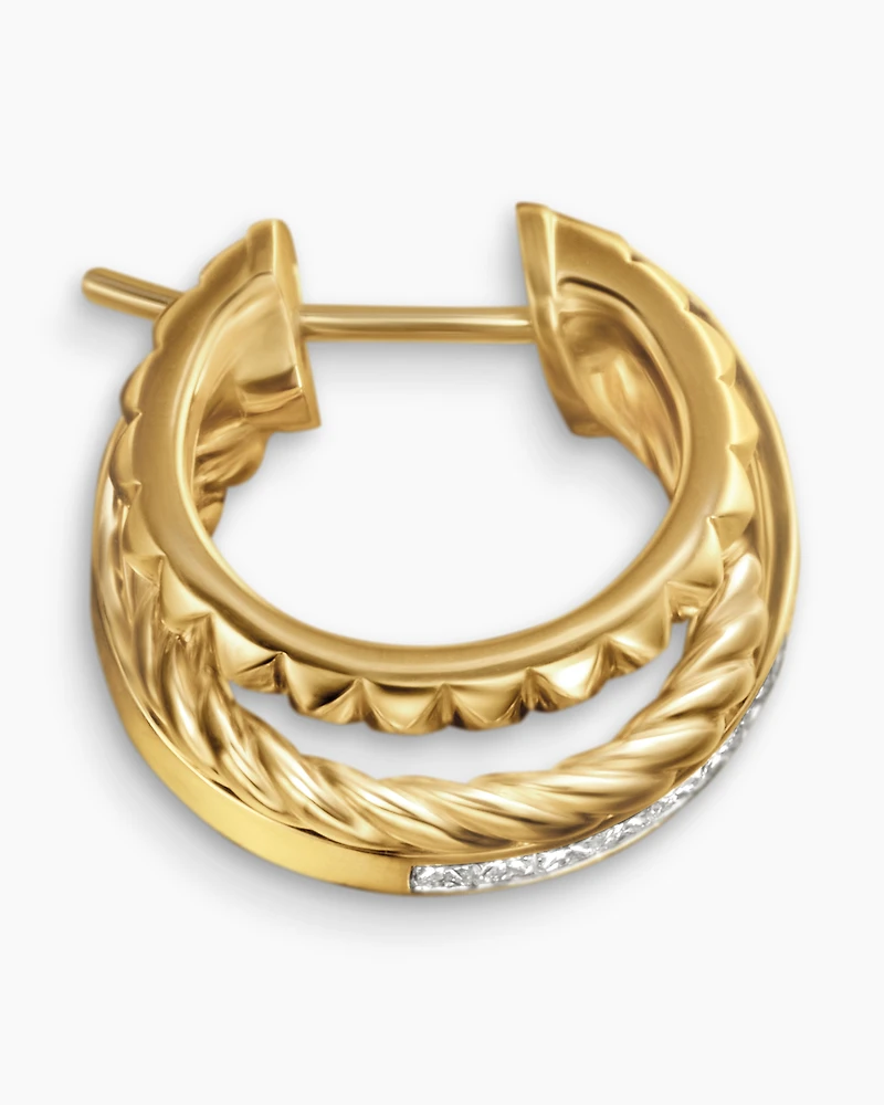 Crossover Trio Multi Row Hoop Earrings in 18K Yellow Gold with Diamonds, 18mm