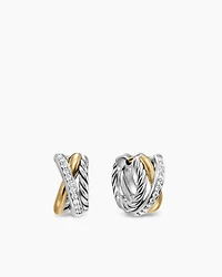 Crossover Three Row Huggie Hoop Earrings in Sterling Silver with 18K Yellow Gold, 13mm