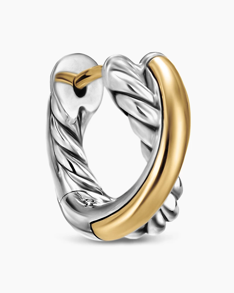 Crossover Huggie Hoop Earrings in Sterling Silver with 18K Yellow Gold, 12.4mm