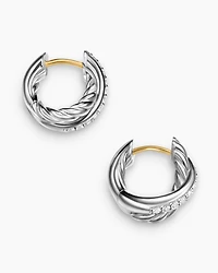 Crossover Huggie Hoop Earrings in Sterling Silver with Diamonds, 12.4mm
