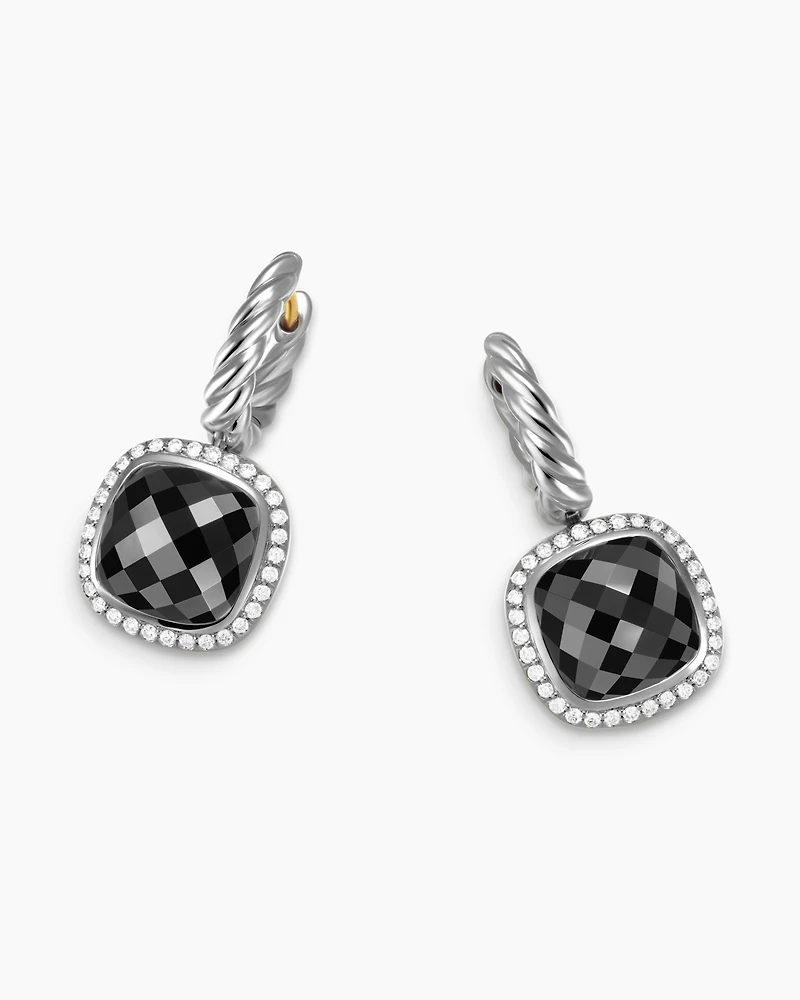 Albion® Drop Earrings in Sterling Silver with Black Onyx and Diamonds, 10mm