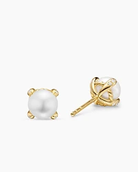 Pearl Classics Stud Earrings in 18K Yellow Gold and Diamonds, 6.6mm