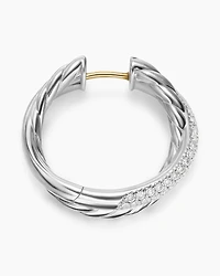 Crossover Hoop Earrings in Sterling Silver with Diamonds