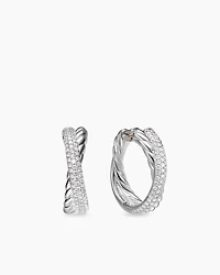 Crossover Hoop Earrings in Sterling Silver with Diamonds